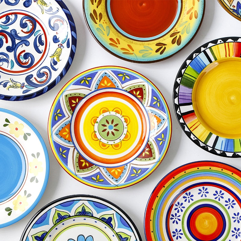 Pratos em cerâmica pintada a mão Dolce - 21.5cm(diâmetro)