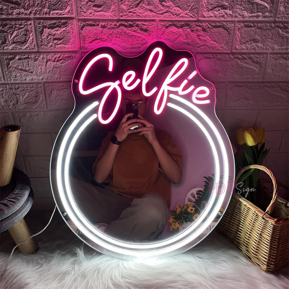Espelho com led neon Selfie Pink - 40x33.5cm