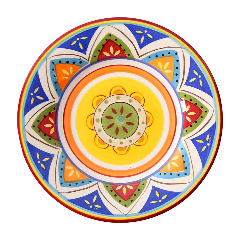 Pratos em cerâmica pintada a mão Dolce - 21.5cm(diâmetro)