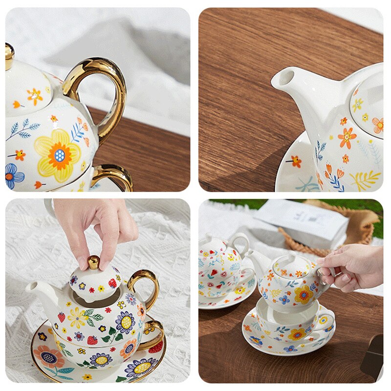 Tea for one pintados a mão Flores - kit 3pcs