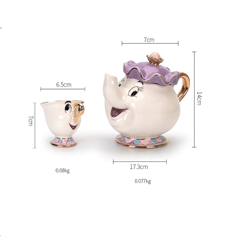 Jogo A Bela e a Fera - Bule/Xícaras/Açucareiro