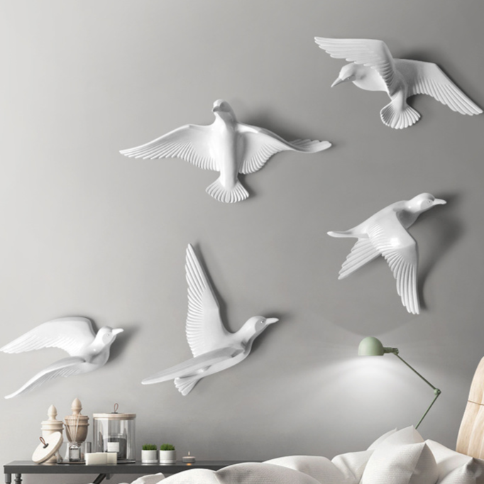 Esculturas de parede em resina Birds - Jogo 5pcs