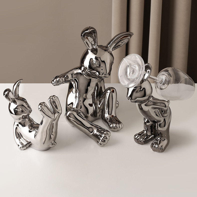 Porta Vinho & Porta Taça Bunny - em cerâmica cromada