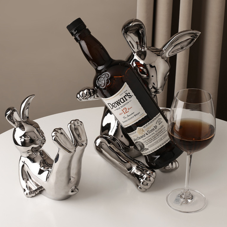 Porta Vinho & Porta Taça Bunny - em cerâmica cromada