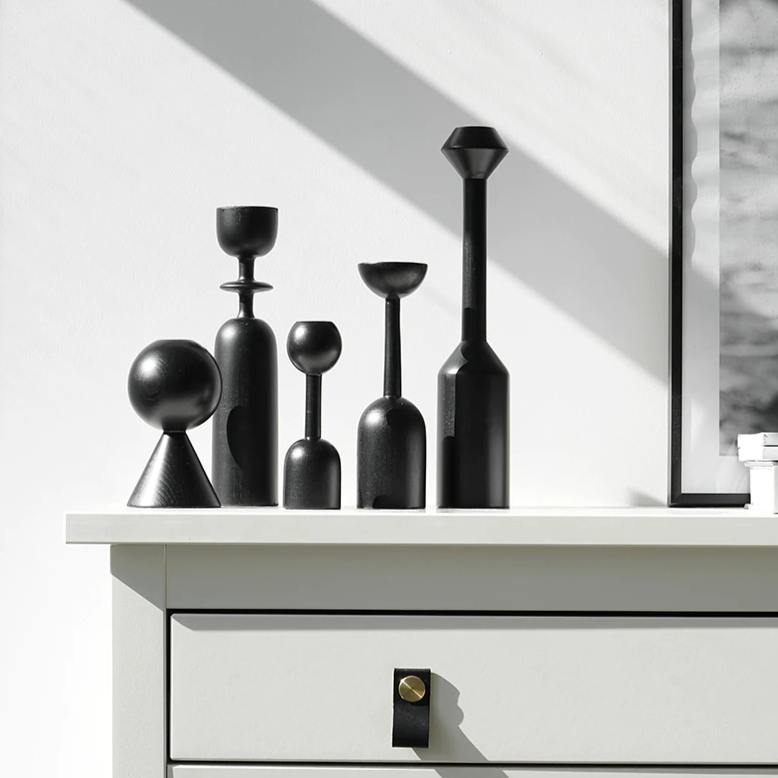 Castiçais geométricos em madeira - Jogo 5pcs