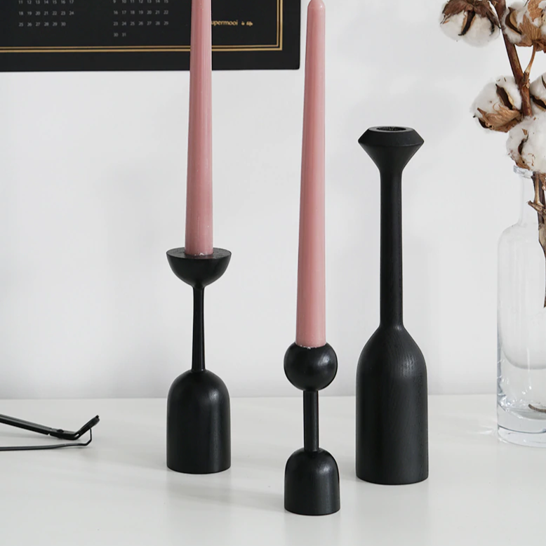 Castiçais geométricos em madeira - Jogo 5pcs