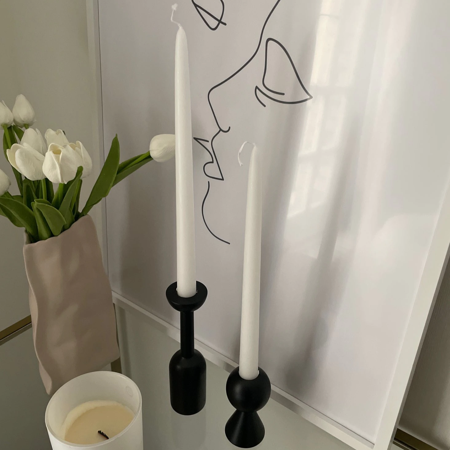 Castiçais geométricos em madeira - Jogo 5pcs