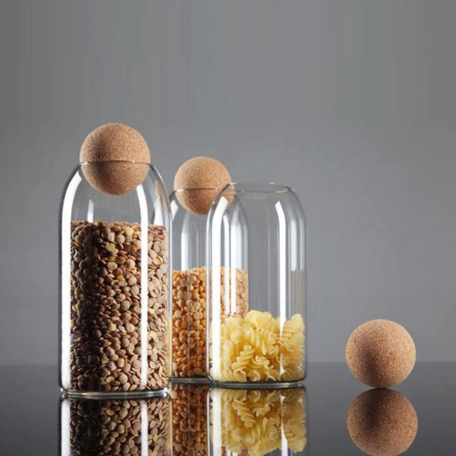 Potes com tampa em cortiça - 04 Tamanhos