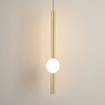 Pendentes Filadélfia Gold - tubo dourado e bola em neon