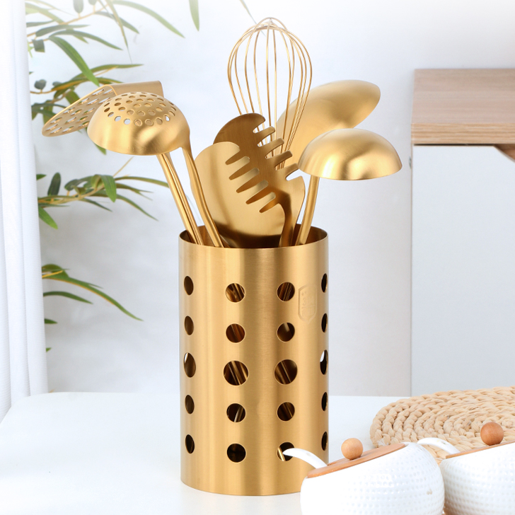 Kit 7pcs Utensílios Gold - Em inox escovado