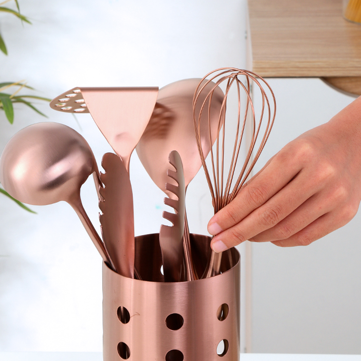 Kit 7pcs Utensílios Gold - Em inox escovado