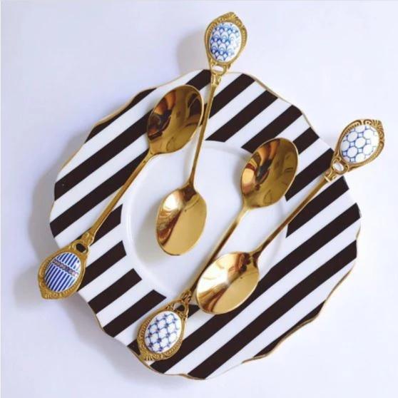 Talheres de chá cabo em cerâmica - jogo 04 peças