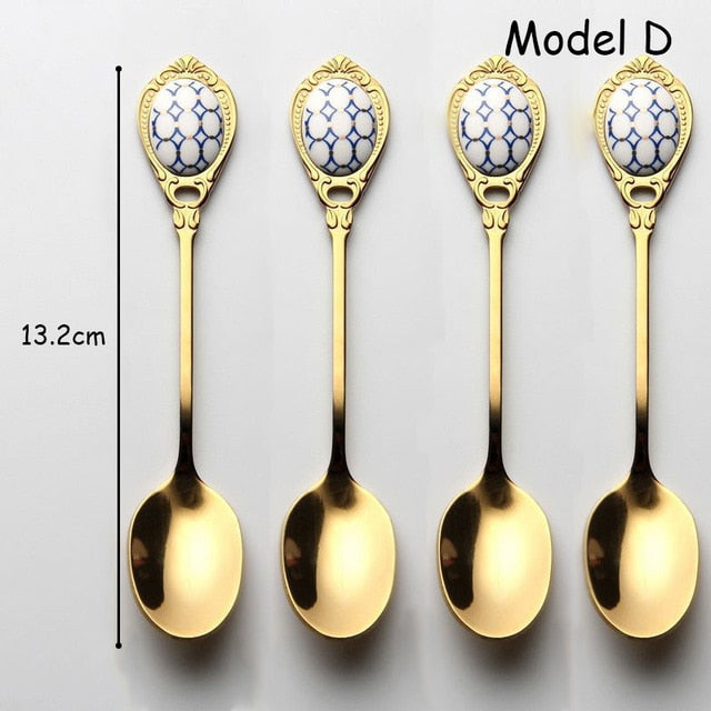 Talheres de chá cabo em cerâmica - jogo 04 peças