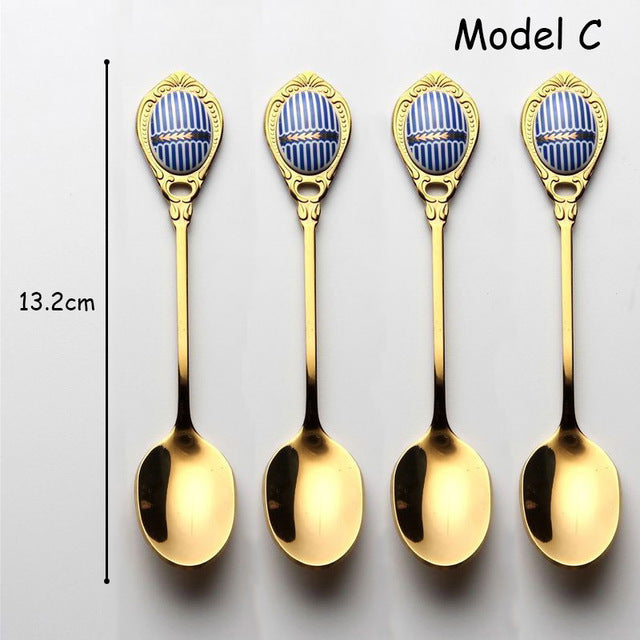 Talheres de chá cabo em cerâmica - jogo 04 peças