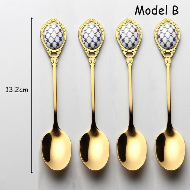 Talheres de chá cabo em cerâmica - jogo 04 peças