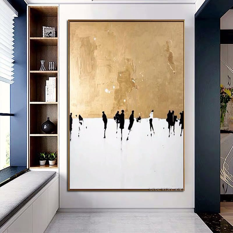 telas pintadas a mão Contemporânea Crowd - Pintada a mão