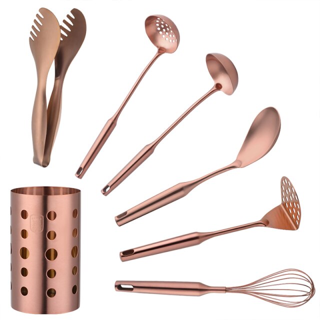 Kit 7pcs Utensílios Gold - Em inox escovado